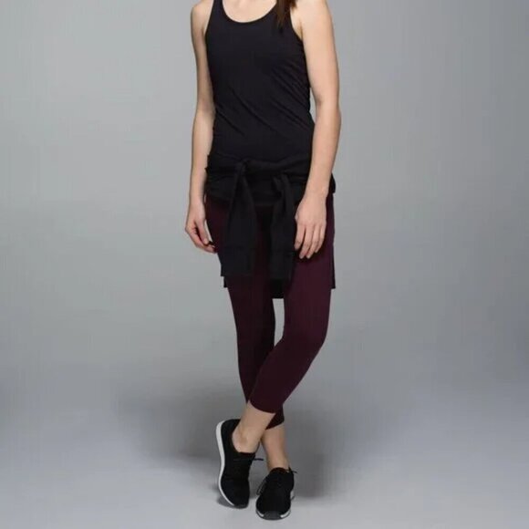 Lululemon Wunder Under Crop II *Cotton (Roll Down)Heathered Bordeaux Drama-Size4 - Picture 4 of 15